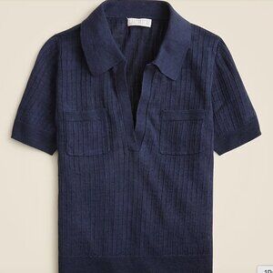 J. Crew Navy Short-Sleeve Polo Shirt in Linen (Women's M)